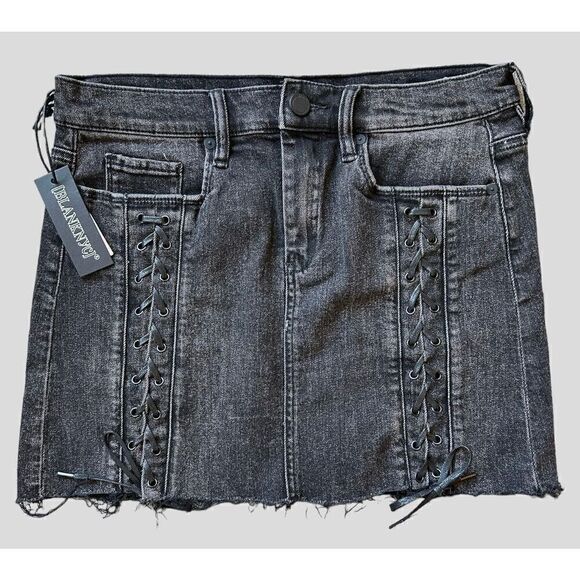 Blank NYC Distressed Lace Up Denim Skirt Size 28 - Picture 1 of 9